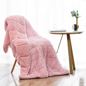 coolplus weighted blankets for adult 20lbs, snug plush fleece and cozy sherpa reverse shaggy soft heavy throw blankets full/twin size for bed deep sleeping, 60x80inches pink