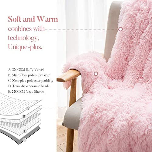 Coolplus Weighted Blankets for Adult 20lbs, Snug Plush Fleece and Cozy Sherpa Reverse Shaggy Soft Heavy Throw Blankets Full/Twin Size for Bed Deep Sleeping, 60x80Inches Pink