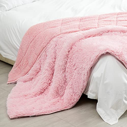 Coolplus Weighted Blankets for Adult 20lbs, Snug Plush Fleece and Cozy Sherpa Reverse Shaggy Soft Heavy Throw Blankets Full/Twin Size for Bed Deep Sleeping, 60x80Inches Pink