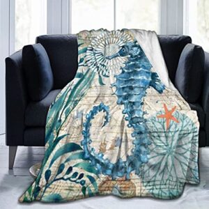 sea horse throw blanket super soft lightweight warm cozy fuzzy flannel blankets for bed sofa office 60x50 inch