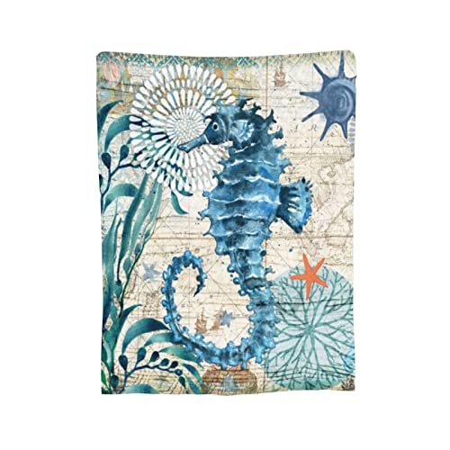 Sea Horse Throw Blanket Super Soft Lightweight Warm Cozy Fuzzy Flannel Blankets for Bed Sofa Office 60x50 inch