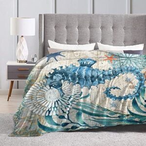 Sea Horse Throw Blanket Super Soft Lightweight Warm Cozy Fuzzy Flannel Blankets for Bed Sofa Office 60x50 inch