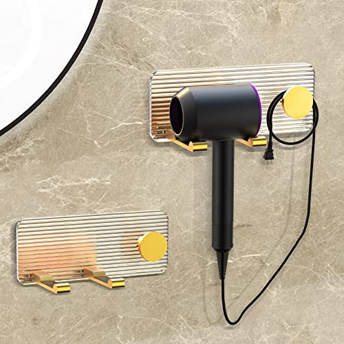 Acliys Hair Dryer Holder Wall Mounted Acrylic Hair Tool Organizer Self Adhesive Blow Dryer Holder for Bedroom & Bathroom Hair Dryer Rack for Dyson Supersonic (Gold)