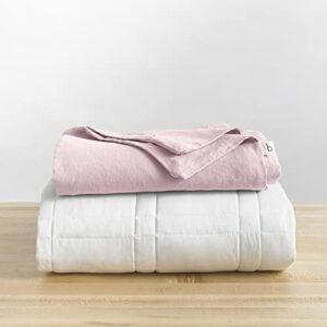 baloo soft 12lb weighted throw blanket with removable linen cover - heavy cotton quilted blanket - blush pink, 42x72 inches living