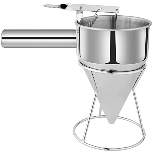 EgieMr Stainless Steel Pancake Batter Dispenser Funnels with Stand Great for Cupcakes, Takoyaki or Any Baked Goods