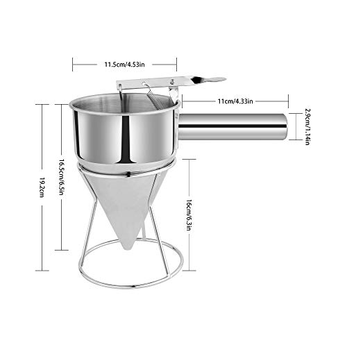 EgieMr Stainless Steel Pancake Batter Dispenser Funnels with Stand Great for Cupcakes, Takoyaki or Any Baked Goods