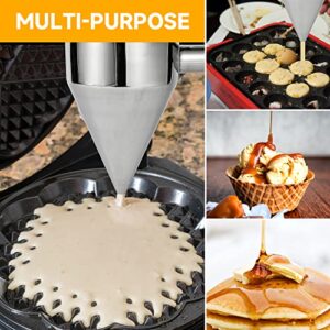 EgieMr Stainless Steel Pancake Batter Dispenser Funnels with Stand Great for Cupcakes, Takoyaki or Any Baked Goods