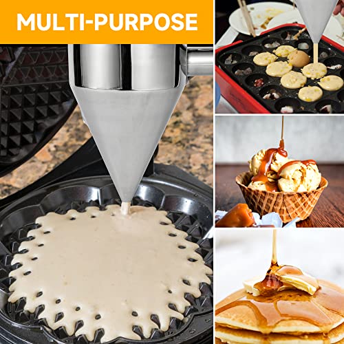 EgieMr Stainless Steel Pancake Batter Dispenser Funnels with Stand Great for Cupcakes, Takoyaki or Any Baked Goods