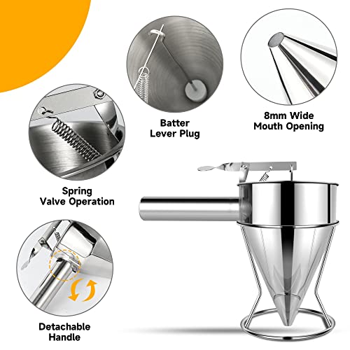 EgieMr Stainless Steel Pancake Batter Dispenser Funnels with Stand Great for Cupcakes, Takoyaki or Any Baked Goods