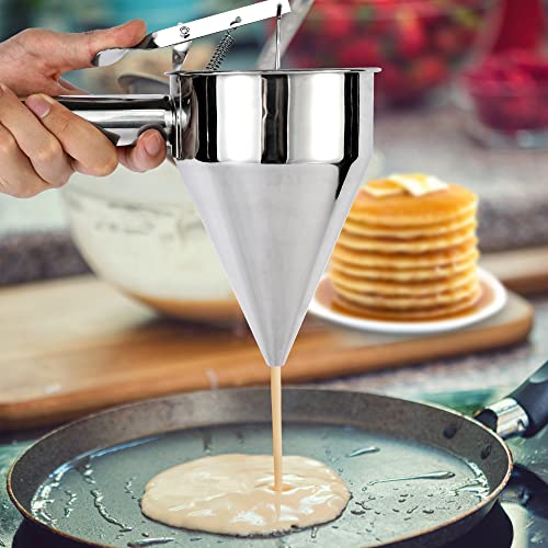 EgieMr Stainless Steel Pancake Batter Dispenser Funnels with Stand Great for Cupcakes, Takoyaki or Any Baked Goods