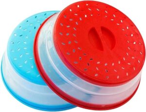 2packs collapsiable microwave cover (red+blue) bpa free microwave splatter guard colander strainer for fruit vegetables