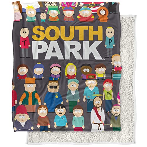 South Park Blanket, 50"x60", Full Cast Silky Touch Sherpa Back Super Soft Throw Blanket