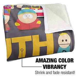 South Park Blanket, 50"x60", Full Cast Silky Touch Sherpa Back Super Soft Throw Blanket