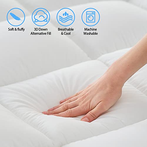 Cymula Mattress Topper Queen, Extra Thick Mattress Pad Pillow top for Deep Sleep, Soft Mattress Protector Cover with 8"-21" Deep Pocket Overfilled 3D Snow Down Alternative Filling (White)