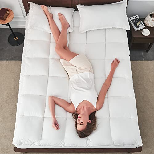 Cymula Mattress Topper Queen, Extra Thick Mattress Pad Pillow top for Deep Sleep, Soft Mattress Protector Cover with 8"-21" Deep Pocket Overfilled 3D Snow Down Alternative Filling (White)