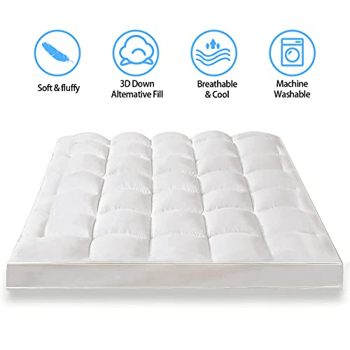 Cymula Mattress Topper Queen, Extra Thick Mattress Pad Pillow top for Deep Sleep, Soft Mattress Protector Cover with 8"-21" Deep Pocket Overfilled 3D Snow Down Alternative Filling (White)