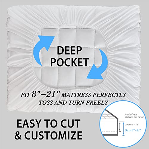 Cymula Mattress Topper Queen, Extra Thick Mattress Pad Pillow top for Deep Sleep, Soft Mattress Protector Cover with 8"-21" Deep Pocket Overfilled 3D Snow Down Alternative Filling (White)