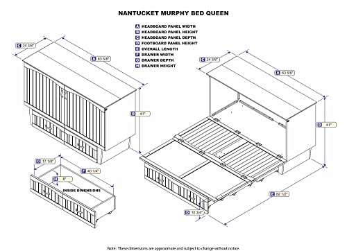 AFI Nantucket Murphy Bed Chest Queen Grey with Charging Station & Cool Soft Mattress