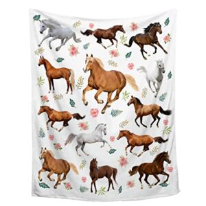 horses throw blanket super soft fluffy cozy plush fleece blanket decorative fuzzy lightweight blankets for sofa couch bed camping, 30"x40"-toddlers/pets size