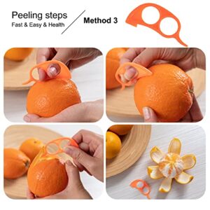 Soft Home Premium Plastic Orange Peeler Lemon Citrus Peel Cutter Vegetable Slicer Fruit Tools (Long Handle Type Green 2 Pack; Mouse Type orange 1 Pack)