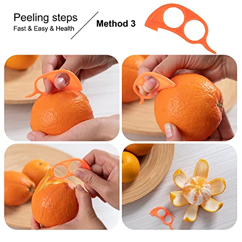 Soft Home Premium Plastic Orange Peeler Lemon Citrus Peel Cutter Vegetable Slicer Fruit Tools (Long Handle Type Green 2 Pack; Mouse Type orange 1 Pack)