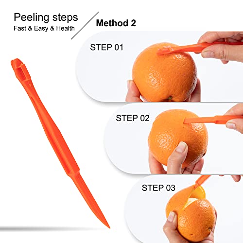 Soft Home Premium Plastic Orange Peeler Lemon Citrus Peel Cutter Vegetable Slicer Fruit Tools (Long Handle Type Green 2 Pack; Mouse Type orange 1 Pack)