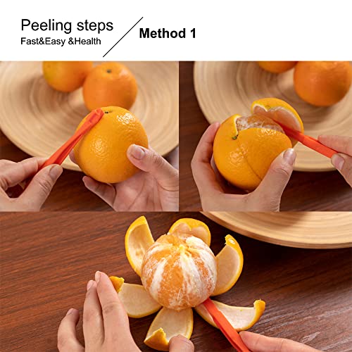 Soft Home Premium Plastic Orange Peeler Lemon Citrus Peel Cutter Vegetable Slicer Fruit Tools (Long Handle Type Green 2 Pack; Mouse Type orange 1 Pack)