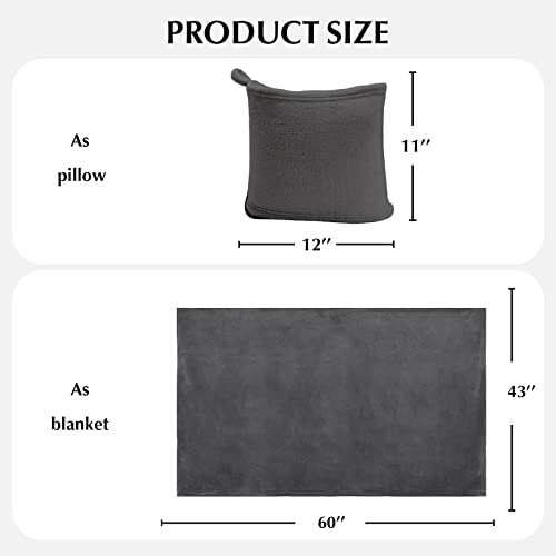 MACEVIA Travel Blanket Pillow Soft 2 in 1 Blanket for Airplane Pillow in Soft Bag Pillowcase Traveling Essentials Lightweight Comfort Blanket for Train Car Camping with Luggage Backpack Strap - Gray