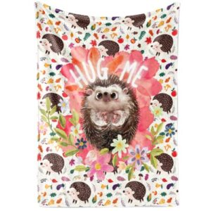 hedgehog gifts for women & girls, hedgehog throws for hedgehog lovers, super soft flannel throw blankets with cute hedgehog pattern, birthday gifts, 50” x 65”, white