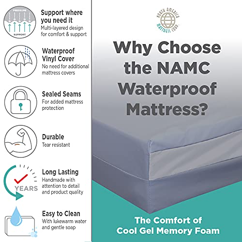 NAMC Cool Gel Memory Foam Bed-wetting Mattress with Waterproof Vinyl Cover - Twin