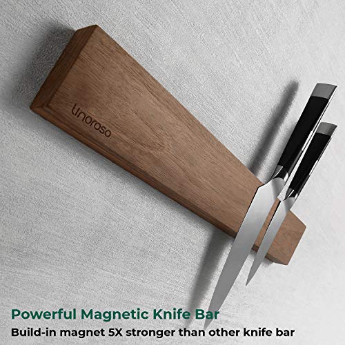 linoroso 16.5'' Magnetic Knife Holder for Wall, Powerful Acacia Wood Magnetic Knife Strip Knife Rack for Kitchen Knives & Tools