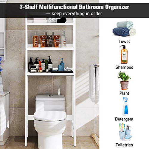 DORTALA 3-Shelf Over-The-Toilet Storage Rack, Free Standing Bathroom Organizer, Multifunctional Bathroom Space Saver, Long-Lasting & Lightweight Deign, Stylish Look Fit Any Room, White