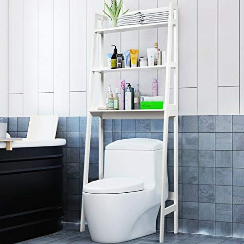 DORTALA 3-Shelf Over-The-Toilet Storage Rack, Free Standing Bathroom Organizer, Multifunctional Bathroom Space Saver, Long-Lasting & Lightweight Deign, Stylish Look Fit Any Room, White
