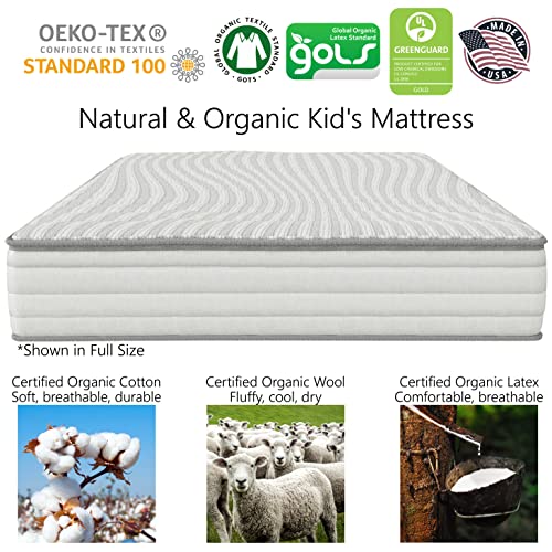 Natural & Organic Kid's Mattress, Toxin-Free, Made in The USA with Certified Organic Cotton, Wool and Natural Latex Foam - Twin Size