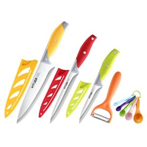 vituer chef knife, 12pcs knife set, multicolor kitchen knife, 8 inch chef knife, 4.5 inch utility knife, 4 inch paring knife, stainless steel chef knife set with accessories
