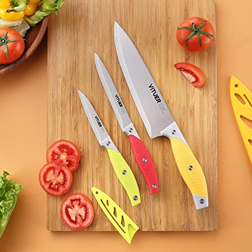 VITUER Chef Knife, 12PCS Knife Set, Multicolor Kitchen Knife, 8 Inch Chef Knife, 4.5 Inch Utility Knife, 4 Inch Paring Knife, Stainless Steel Chef Knife Set with Accessories