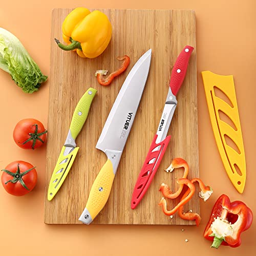 VITUER Chef Knife, 12PCS Knife Set, Multicolor Kitchen Knife, 8 Inch Chef Knife, 4.5 Inch Utility Knife, 4 Inch Paring Knife, Stainless Steel Chef Knife Set with Accessories