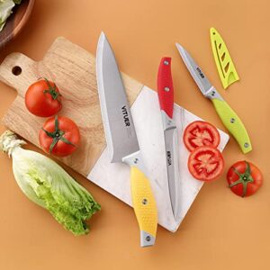 VITUER Chef Knife, 12PCS Knife Set, Multicolor Kitchen Knife, 8 Inch Chef Knife, 4.5 Inch Utility Knife, 4 Inch Paring Knife, Stainless Steel Chef Knife Set with Accessories