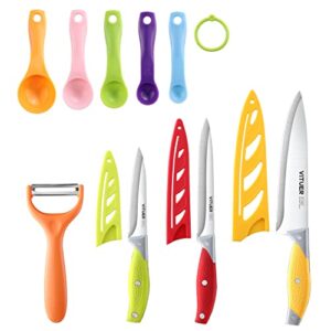 VITUER Chef Knife, 12PCS Knife Set, Multicolor Kitchen Knife, 8 Inch Chef Knife, 4.5 Inch Utility Knife, 4 Inch Paring Knife, Stainless Steel Chef Knife Set with Accessories