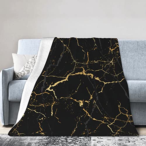 Perinsto Black and Golden Yellow Marble Throw Blanket Ultra Soft Warm All Season Marbling Texture Decorative Fleece Blankets for Bed Chair Car Sofa Couch Bedroom 50"X40"