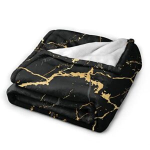 Perinsto Black and Golden Yellow Marble Throw Blanket Ultra Soft Warm All Season Marbling Texture Decorative Fleece Blankets for Bed Chair Car Sofa Couch Bedroom 50"X40"