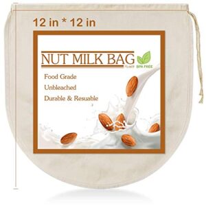 3 PCS 12"x12" Nut Milk Bags - 100% Unbleached Cotton Cheesecloth, Reusable Food Strainer Colander For Straining Almond/Oat Milk, Celery Juice, Cold Brew Coffee, Yogurt and Cheese Making