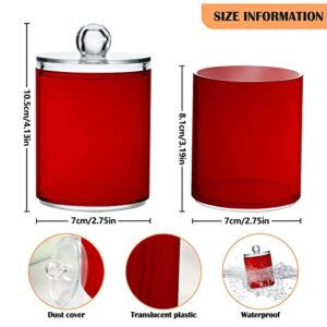 JUMBEAR 2 Pack Red Solid Color Qtip Holder Dispenser with Lid 14 oz Clear Plastic Apothecary Jar Set for Bathroom Vanity Organizers Storage Containers