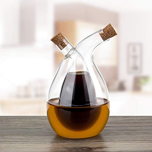 BOLLAER Kitchen Supplies Glass Olive Oil Bottle Cruet (Water droplets), 2 in 1 Kitchen Supplies Glass Oil and Vinegar Bottles of Soy Sauce Vinegar Bottle