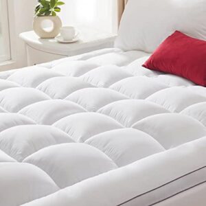 mattress pad king size, premium soft quilted extra thick pillow top mattress topper with fluffy down alternative fill,mattress cover with elastic deep pocket, strethes up to 21”