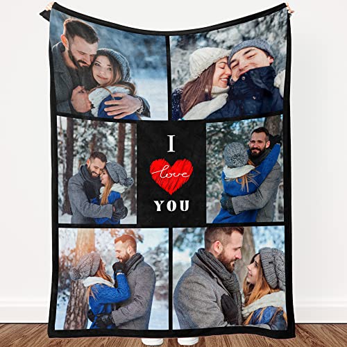 DIYKST Couples Gifts Personalized Photo Blanket for Boyfriend and Girlfriend Custom Valentines Day Blankets Gifts for Boyfriend Husband-4 Sizes