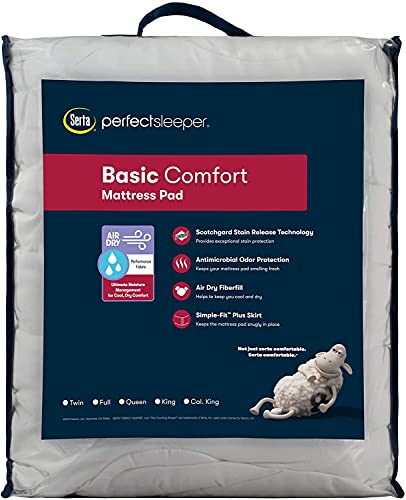 Serta Air Dry Basic Microfiber Fill Cooling Fitted Mattress Pad Cover, King, White