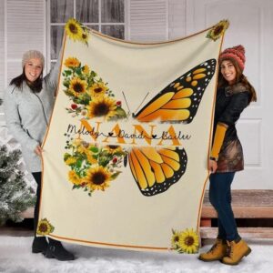 personalized monarch butterfly and sunflower blanket gift for grandma nana mimi customized blanket for birthday christmas thanksgiving mother's day fleece sherpa blanket