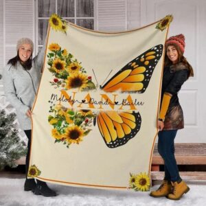 Personalized Monarch Butterfly and Sunflower Blanket Gift for Grandma Nana Mimi Customized Blanket for Birthday Christmas Thanksgiving Mother's Day Fleece Sherpa Blanket