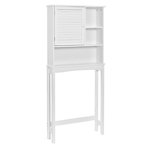 Merax Toilet Storage Shelf with Adjustable Shelves and Shutter Door for Home, Bathroom Organizer Space Saver, White